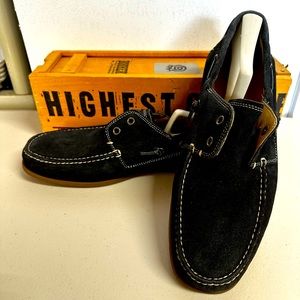 John Varvatos Men Size 11M Blue Suede Slip On Loafer Moccasin Boat Shoes EUC